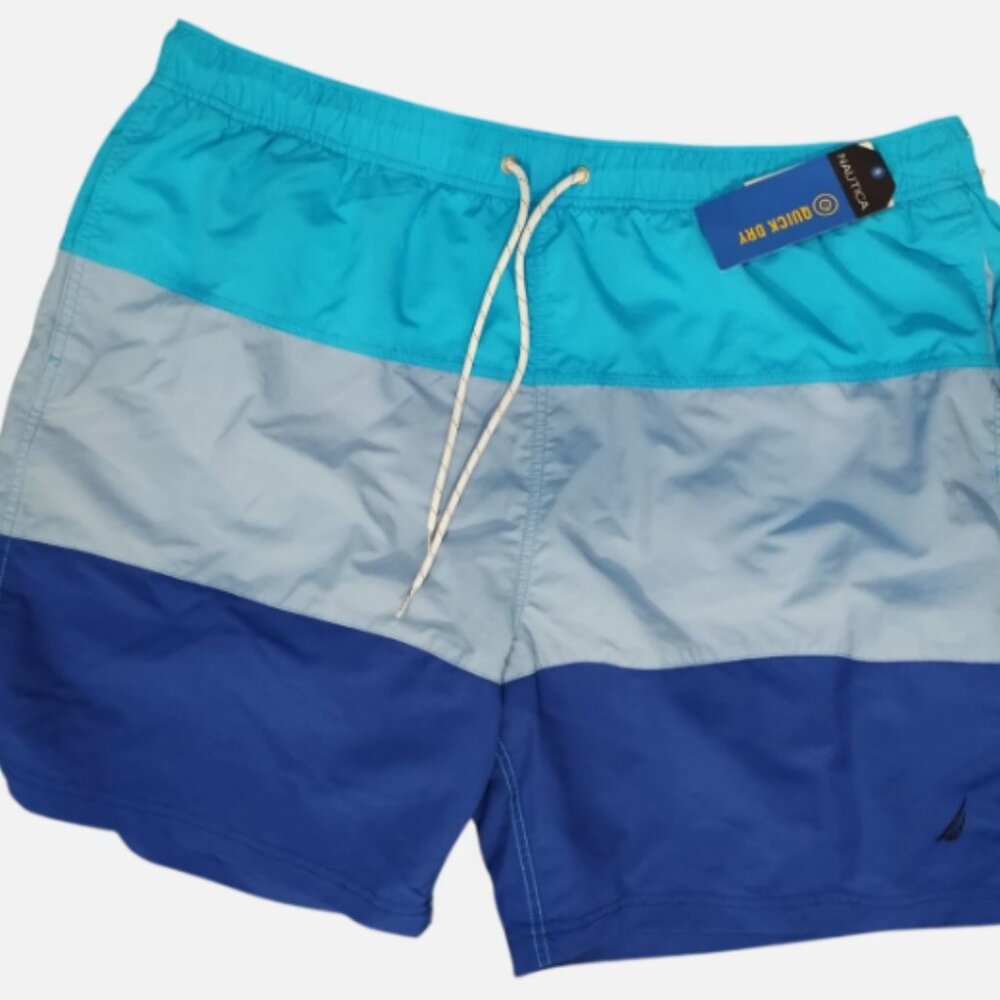 Nautica Color Blocked Performance Quick Dry Swim Trunks Style Teal Cobalt XXL